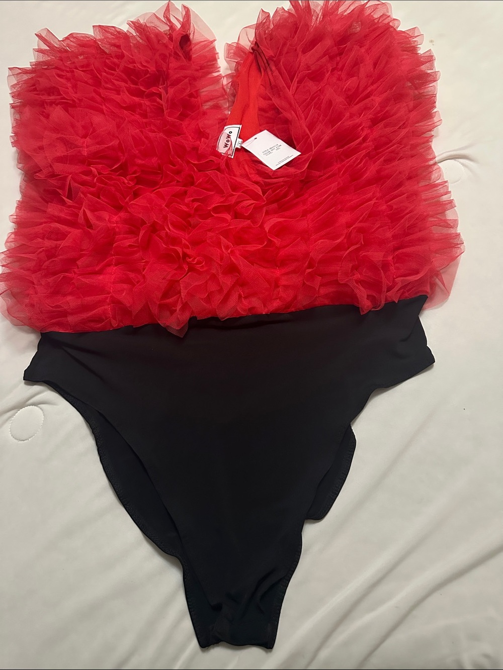 Pinkish/Red Ruffle One-Piece bodysuit with Black Bottom